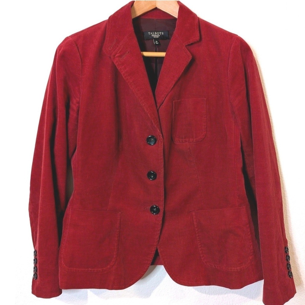 Talbots Petite Red Corduroy Blazer Jacket 8P Classic Dark Academia Fall